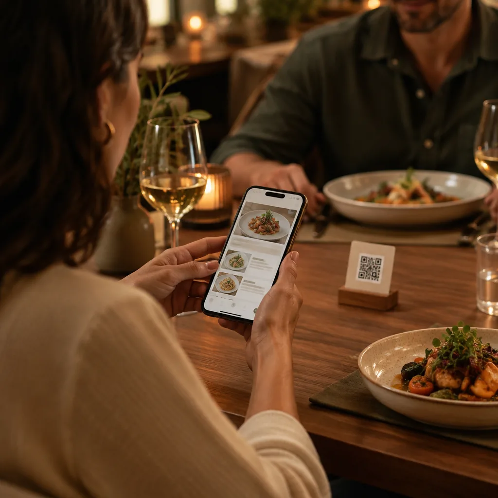Customer browsing the menu and placing an order from their phone.