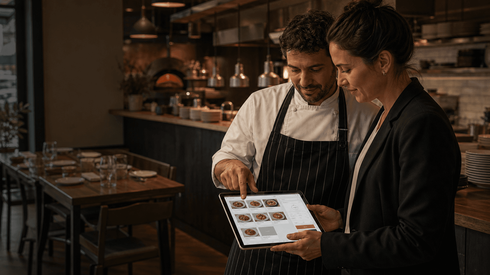 Responsable y chef trabajando con los agentes de IA Qodeup